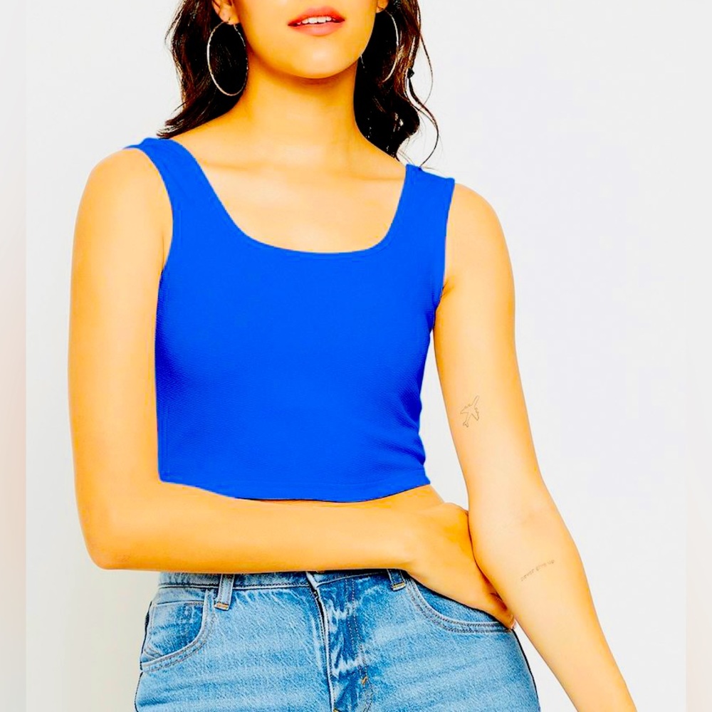 NWOT Erin London Cropped Sleeveless Sweater Knit Tank Top in Royal Blue Sz Small